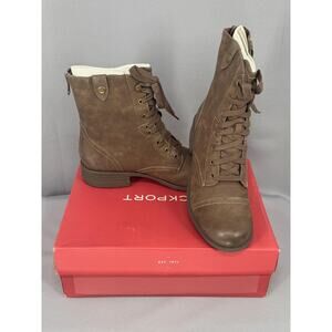 Rockport Bethany Combat Boots Womens Size 9 Brown Leather Ankle Zip CAK02ST